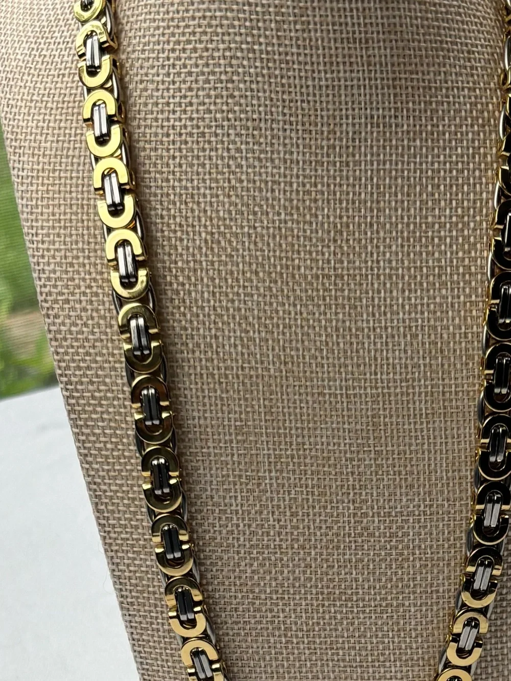 Gold Plated Stainless Steel Byzantine Chain Necklace 21” Two Tone Unisex